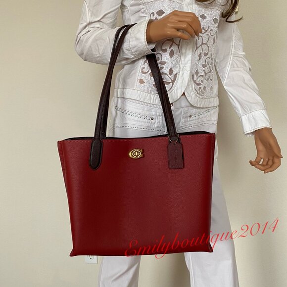 NWT Coach Retail C0692 Willow Pebble Leather Tote In Colorblock Red Shoulder Bag - Picture 4 of 11